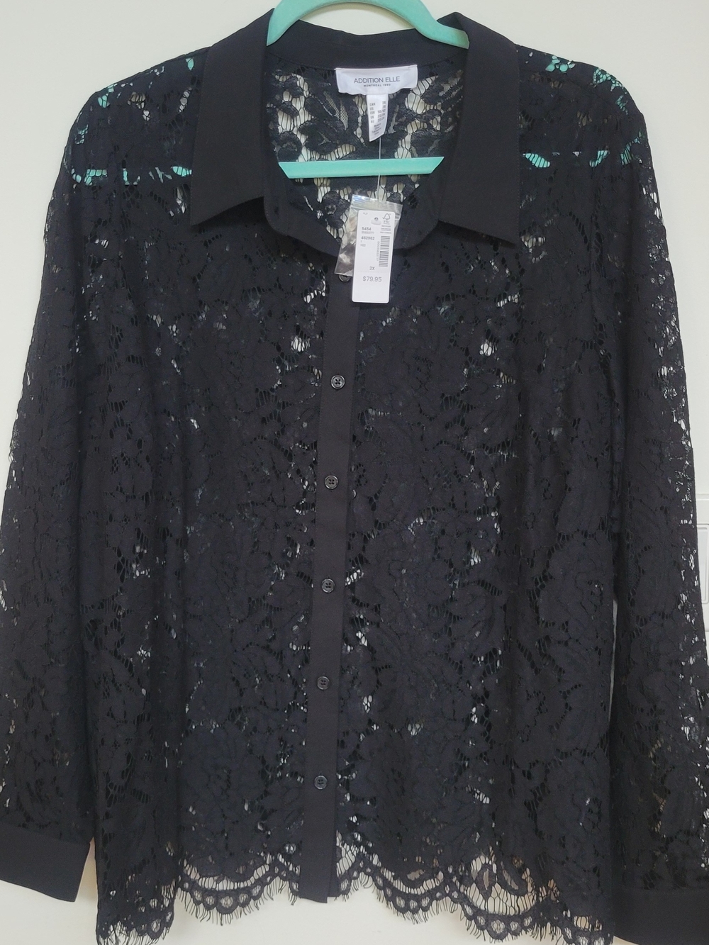 Addition Elle Black Lace Button-Up Blouse